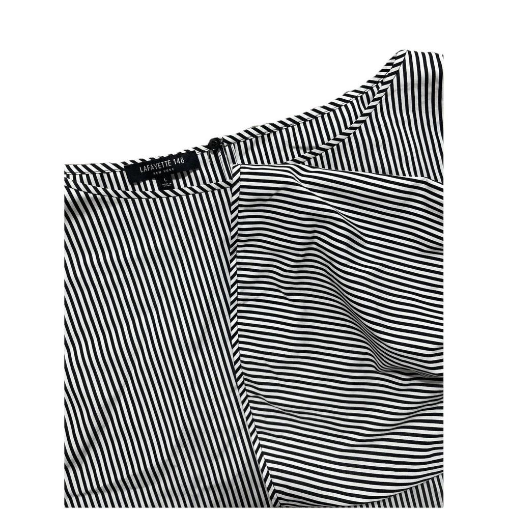 Lafayette 148 Women's L Black White Stripe Cotton Flare Bell Sleeve Blouse Shirt